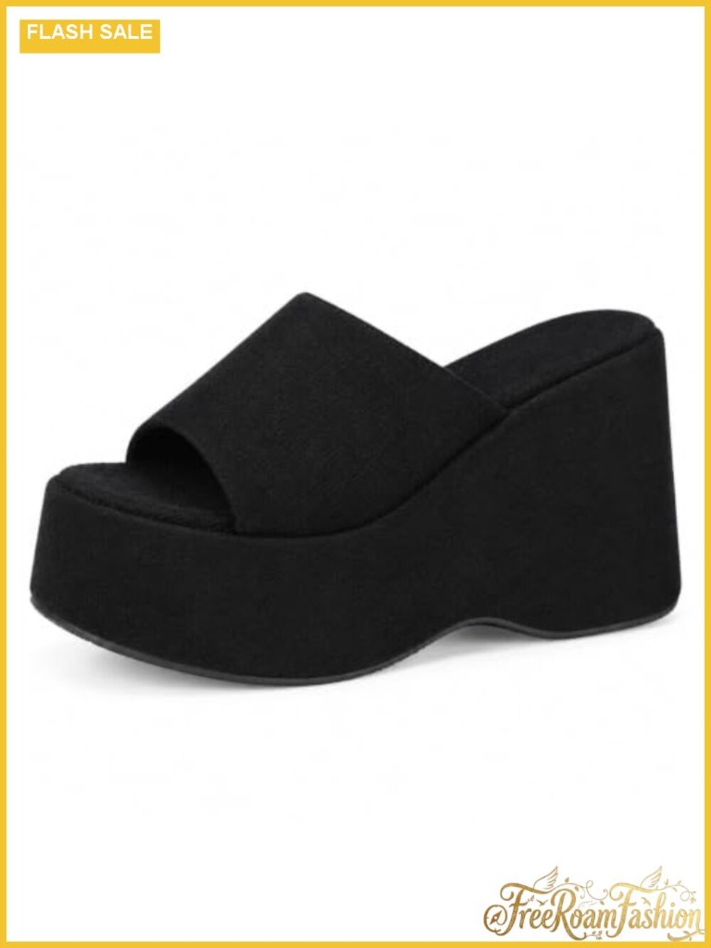 Suede Platform Wedge Heel Slide Sandals Y2K Open Toe Slip-On Heeled